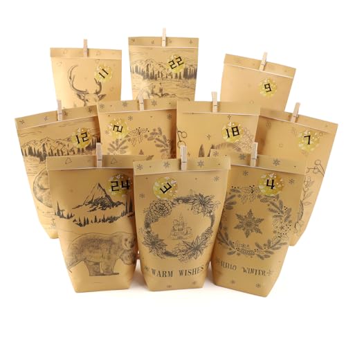 MHwan Tüten Adventskalender zum Befüllen, 24 Stück Stilvolle und Moderne Schwarz Bedruckte Papiertüten Adventskalender Groß, Geeignet für DIY Weihnachtsdekorationen und Geschenke, Starkes Kraftpapier MHwan Tüten Adventskalender zum Befüllen, 24 Stück Stilvolle und Moderne Schwarz Bedruckte Papiertüten Adventskalender Groß, Geeignet für DIY Weihnachtsdekorationen und Geschenke, Starkes Kraftpapier von MHwan