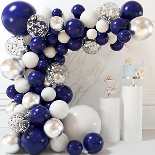 MIAHART 135-teiliges Luftballon-Girlandenbogen-Set 5 10 12 18 Zoll Königsblau Gold Konfetti Weiße Luftballons für Geburtstagsabschluss Babyparty Hochzeitsfeier Dekorationen (Navy Blue Silver) von MIAHART