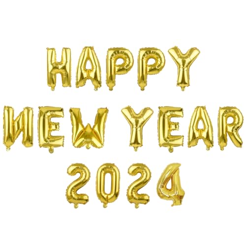 MIAHART 2024 HAPPY NEW YEAR Luftballons Set Alu-Goldfolie 16 Zoll Ballon Silvester Party Supplies Buchstaben und Zahlen Neujahr Dekorationen 2024 von MIAHART