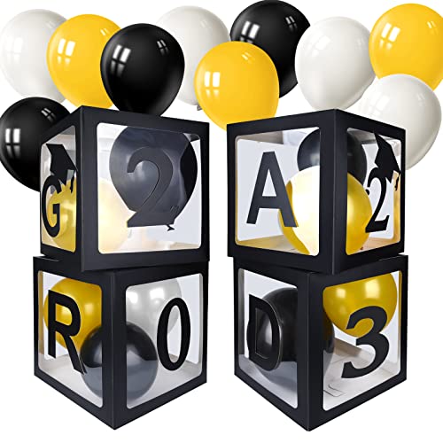 MIAHART 4 Stück schwarze Luftballonboxen mit 2023 GRAD und 18 Stück Luftballons für 2023 Abschlussdekorationen Abschlussfeierzubehör von MIAHART
