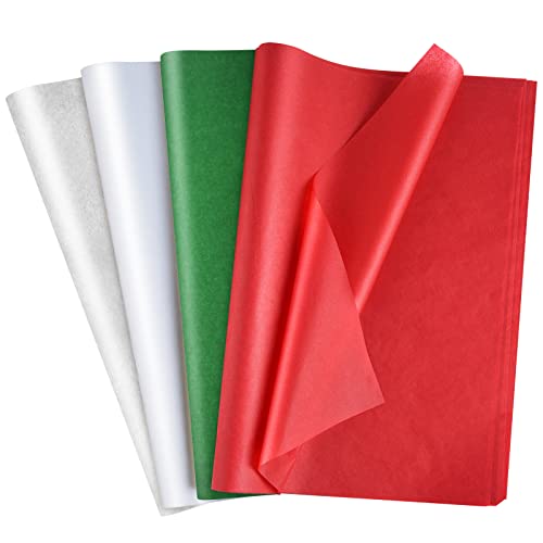 MIAHART 60 Blatt Weihnachts-Seidenpapier Bulk 50 * 35 cm Rotes und grünes Weihnachtspapier für DIY und Basteln Geschenktüten Verpackungsdekorationen (Red,Green,White,Silver) von MIAHART