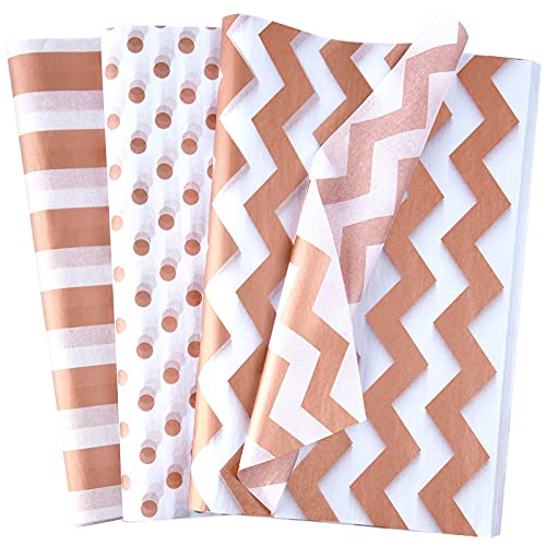 MIAHART 60 Stück Seidenpapier Bulk 3 Stil Dekorativ Metallic Geschenkpapier für Geschenktüten Geburtstag Weihnachtsfeier Dekoration, DIY Kunsthandwerk Gold Dot Wave Design Gemustert (Roségold) von MIAHART