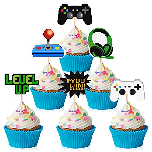 MIAHART 60 Stück Videospiel Themen Kuchendeckel 6 Arten Cupcake Picks Dekorationen für Kinder Gaming Geburtstag Fans Party Favors von MIAHART