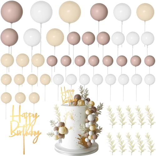 MIAHART Kugel-Kuchenaufsätze, Boho-Gras-Kuchenaufsatz, Dekoration für Geburtstag, Hochzeit, Babyparty, Party-Dekorationen, Boho-Motto-Partyzubehör (Khaki, Weiß, Elfenbeinweiß) von MIAHART