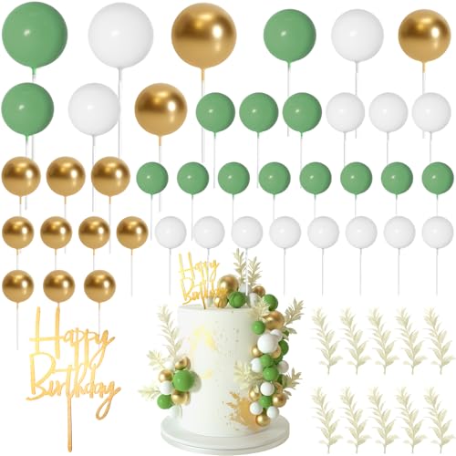MIAHART Kugel-Kuchenaufsätze, Boho-Gras-Kuchenaufsatz, Dekoration für Geburtstag, Hochzeit, Babyparty, Party-Dekorationen, Boho-Motto-Partyzubehör (grün, gold, weiß) von MIAHART