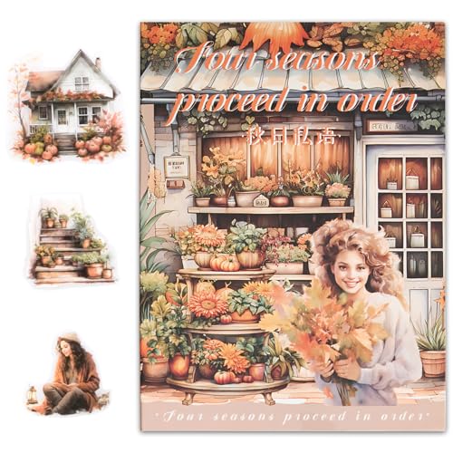20 Seiten PET Scrapbook Ästhetische Vintage Aufkleber, 100+ Journal Scrapbooking Papier Zubehör für Junk Magazine Winter Themed Scrapbooking Aufkleber (Herbst) von MIANRUII
