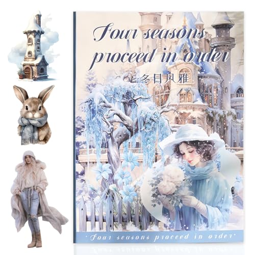 20 Seiten PET Scrapbook Ästhetische Vintage Aufkleber, 100+ Journal Scrapbooking Papier Zubehör für Junk Magazine Winter Themed Scrapbooking Aufkleber (Winter) von MIANRUII
