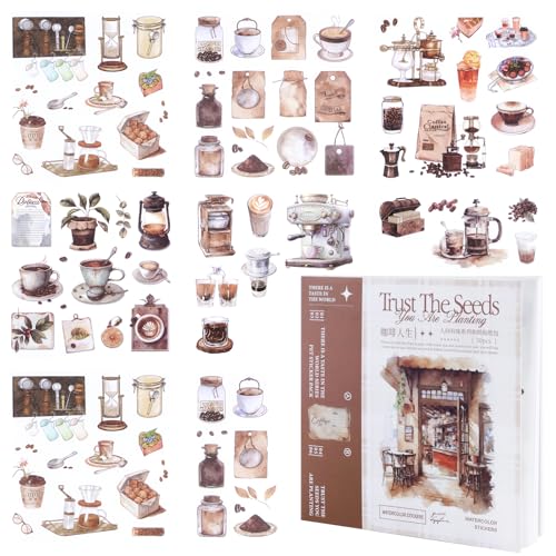 50-seitige Kaffee PET Scrapbook Aufkleber, Mülltagebuch Zubehör, vorgeschnittenes ästhetisches PET Material, erwachsenes Aquarell Scrapbook, dekorative Mayfly Ball Planer Handwerk(Kaffee) von MIANRUII