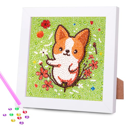 5D DIY Diamond Painting Kinder Mit Holzrahmen,Cartoon Dog Diamond Painting Set Full Mosaikherstellung für Kinder Mädchen,Erwachsene,Diamant Painting Bilder Arts Craft für Home Wand Decor18x18 cm von MIANRUII