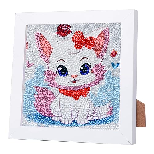 5D DIY Diamond Painting Kinder Mit Holzrahmen,Katze Diamond Painting Set Full Mosaikherstellung für Kinder Mädchen, Erwachsene, Diamant Painting Bilder Arts Craft für Home Wand Decor 18x18 cm von MIANRUII