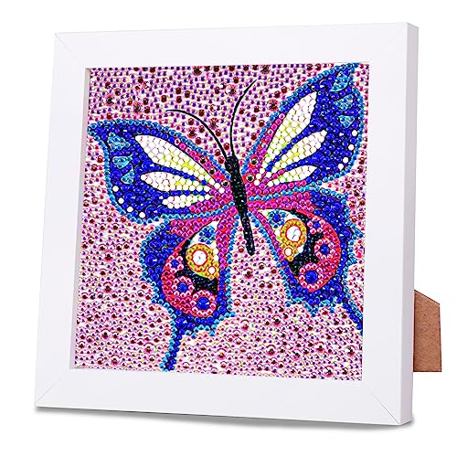 5D DIY Diamond Painting Kinder Mit Holzrahmen,Schmetterling Diamond Painting Set Full Mosaikherstellung für Kinder Mädchen,Erwachsene,Diamant Painting Bilder Arts Craft für Home Wand Decor18x18 cm von MIANRUII