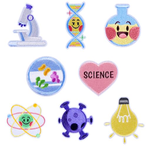 8Pcs Wissenschaft Eisen auf Patches Nette Karikatur Physik Biologie Chemie Labor Nähen auf Reparatur gestickte Applique Wissenschaftler Experiment Atom DNA Virus DIY Handwerk Geschenke für Labormantel 8Pcs Wissenschaft Eisen auf Patches Nette Karikatur Physik Biologie Chemie Labor Nähen auf Reparatur gestickte Applique Wissenschaftler Experiment Atom DNA Virus DIY Handwerk Geschenke für Labormantel von MIANRUII