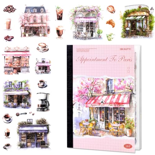 MIANRUII 18 Seiten PET Scrapbooking Schöne Vintage Aufkleber, 100+ Magazin Scrapbook Papier Zubehör Coffee Shop Thematische Scrapbook Aufkleber (Rosa) von MIANRUII