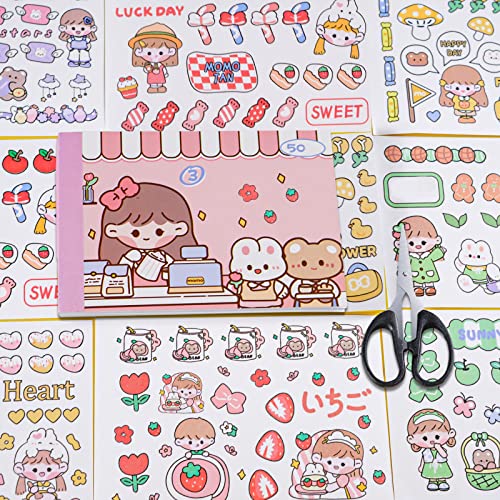 Mädchen Scrapbooking Sticker Aufkleber Set.1000 PCS/50 Blätter Kawaii Sticker Kaninchen Wshi Sticker Transparente Scrapbooking Aufkleber von MIANRUII