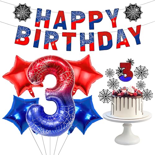 Spinnen-Geburtstagsparty-Dekorationen, Spinnennetz-Happy Birthday-Banner, Zahlen-Folienballons, Cupcake-Topper für Kinder, Jungen, Mädchen, Spinnen-Themenparty-Dekoration, Zubehör (3 Spinnen-Geburtstagsparty-Dekorationen, Spinnennetz-Happy Birthday-Banner, Zahlen-Folienballons, Cupcake-Topper für Kinder, Jungen, Mädchen, Spinnen-Themenparty-Dekoration, Zubehör (3 von MIANRUII