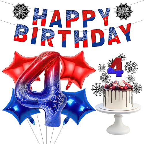 Spinnen-Geburtstagsparty-Dekorationen, Spinnennetz-Happy Birthday-Banner, Zahlen-Folienballons, Cupcake-Topper für Kinder, Jungen, Mädchen, Spinnen-Themenparty-Dekoration, Zubehör (4 Spinnen-Geburtstagsparty-Dekorationen, Spinnennetz-Happy Birthday-Banner, Zahlen-Folienballons, Cupcake-Topper für Kinder, Jungen, Mädchen, Spinnen-Themenparty-Dekoration, Zubehör (4 von MIANRUII