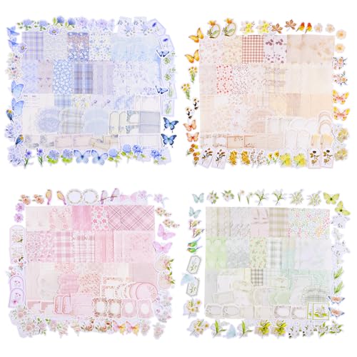 Vintage Floral Scrapbook Papier/Journaling Aufkleber (400pcs) Sortiertes Set pro 4-Pack Junk Journal Supplies für Bullet Journaling, Retro Handwerk, Planer, gemischte Medien, Collage Card Album von MIANRUII