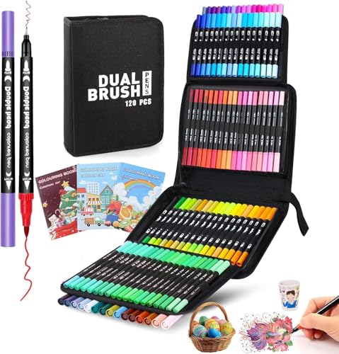 MIAOKE 120 Doppelkopf-Pinselstift-Set, mit 3 Malbüchern, dicken und dünnen Filzstiften, 3 Ersatzminen und einer schwarzen Tragetasche, für Kinder und Erwachsene geeignet, wasserfest, zum Malen MIAOKE 120 Doppelkopf-Pinselstift-Set, mit 3 Malbüchern, dicken und dünnen Filzstiften, 3 Ersatzminen und einer schwarzen Tragetasche, für Kinder und Erwachsene geeignet, wasserfest, zum Malen von MIAOKE