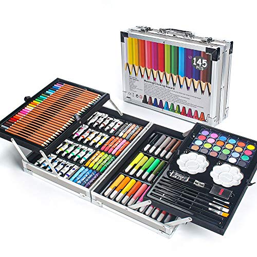 MIAOKE 145 TLG Malset, Malkasten, Deluxe Mega Aluminium Box & Zeichen-Kit mit Buntstifte, Marker, Acrylfarben, Wachsmalstifte, HB-Stifte, Aquarellkuchen, Pinsel, 18-Blatt-Skizzenblock MIAOKE 145 TLG Malset, Malkasten, Deluxe Mega Aluminium Box & Zeichen-Kit mit Buntstifte, Marker, Acrylfarben, Wachsmalstifte, HB-Stifte, Aquarellkuchen, Pinsel, 18-Blatt-Skizzenblock von MIAOKE