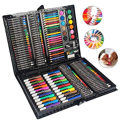 MIAOKE 168 TLG Malset, Malkasten für Kinder - Wachsmalstifte Set, Buntstifte, Aquarellkuchen, Radierer, Bleistiftspitzer, HB Bleistift, 18-Blatt-Skizzenblock MIAOKE 168 TLG Malset, Malkasten für Kinder - Wachsmalstifte Set, Buntstifte, Aquarellkuchen, Radierer, Bleistiftspitzer, HB Bleistift, 18-Blatt-Skizzenblock von MIAOKE