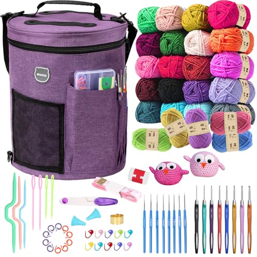 MIAOKE 79-teiliges Häkelset, große Stricktasche, Garnaufbewahrung, Organizer, Häkel-Starter-Kits mit wasserdichter Tasche, Anfänger-Strickzubehör-Set, für Anfänger und Erwachsene, Reise-Häkelbedarf von MIAOKE