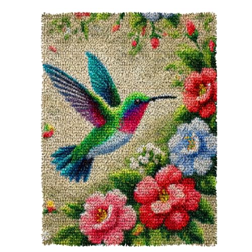 MIAOLLUN Knüpfhaken-Set mit Kolibri-Blume, für Erwachsene und Kinder, vorgedruckte Leinwand, Teppich, Kissen, Basteln, Stickerei, Häkelgarn, Set, 52 x 38 cm MIAOLLUN Knüpfhaken-Set mit Kolibri-Blume, für Erwachsene und Kinder, vorgedruckte Leinwand, Teppich, Kissen, Basteln, Stickerei, Häkelgarn, Set, 52 x 38 cm von MIAOLLUN