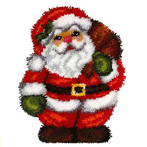 MIAOLLUN Knüpfhaken-Teppich-Set, 3D-bedruckte Leinwand, Weihnachtsmann-Dekoration, Häkelnadel, Tapis-Nadel für Teppich zum Basteln, 51,8 x 38,1 cm, Weihnachtsmann von MIAOLLUN