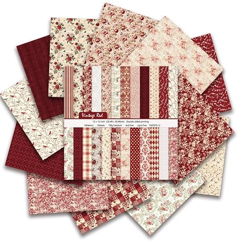24 Blatt Scrapbook Papier, 24 Designs Doppelseitiges Dekorpapier, Blumenmuster Bastelpapier Decoupage Paper Scrapbooking Craft Papier für DIY Alben Bullet Journals (D, 30.5 x 30.5cm) von MIATTCLD