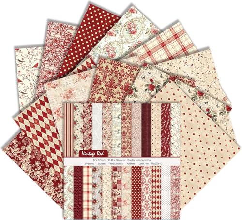 24 Blatt Scrapbook Papier, 24 Designs Doppelseitiges Dekorpapier, Blumenmuster Bastelpapier Decoupage Paper Scrapbooking Craft Papier für DIY Alben Bullet Journals (D, 30.5 x 30.5cm) von MIATTCLD