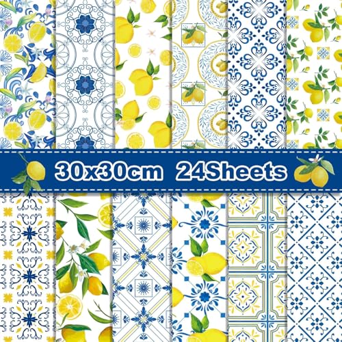 Fruchtmuster Scrapbook Papier, 24 Blatt/12 Designs Doppelseitiges Bastelpapier, Zitronenmuster Dekorpapier, Sommer Decoupage Papier Block für DIY Alben Bullet Journals Süße Geschenke, 30x30 cm Fruchtmuster Scrapbook Papier, 24 Blatt/12 Designs Doppelseitiges Bastelpapier, Zitronenmuster Dekorpapier, Sommer Decoupage Papier Block für DIY Alben Bullet Journals Süße Geschenke, 30x30 cm von MIATTCLD