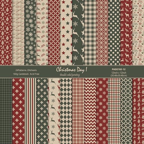 MIATTCLD Scrapbook-Papier, Winter-Muster, für Scrapbooking, 24 Blatt, doppelseitig, bunt, Urlaub, dekoratives Bastelpapier für Junk-Tagebücher, Grußkarten, Dekoration (A, 30,5 x 30,5 cm) von MIATTCLD