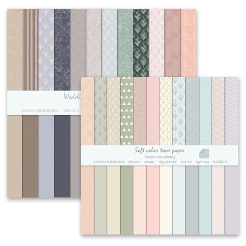 Scrapbook-Papier, 30,5 x 30,5 cm, 48 Blatt, pastellfarben, dekoratives Bastelpapier, doppelseitig, gemustertes Hintergrundpapier für Scrapbooking, Kartenherstellung, Journaling-Dekoration von MIATTCLD