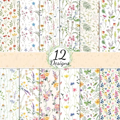 Scrapbook-Papier mit Blumenmuster, für Scrapbooking, 24 Blatt, doppelseitig, Frühlingsblumen, dekorative Bastelpapiere für DIY-Kartenherstellung, Fotoalbum, Tagebuch, Dekor (Beige, 30 x 30 cm) von MIATTCLD