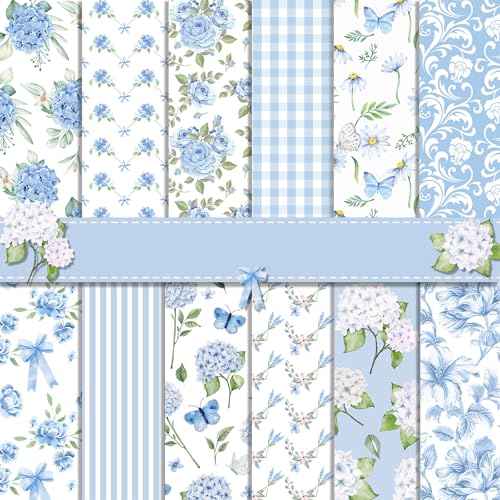 Scrapbook-Papier mit Blumenmuster, für Scrapbooking, 24 Blatt, doppelseitig, Frühlingsblumen, dekorative Bastelpapiere für DIY-Kartenherstellung, Fotoalbum, Tagebuch, Dekor (Blau, 30 x 30 cm) von MIATTCLD