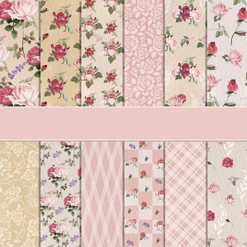 Scrapbook-Papier mit Blumenmuster, für Scrapbooking, 24 Blatt, doppelseitig, Frühlingsblumen, dekorative Bastelpapiere für DIY-Kartenherstellung, Fotoalbum, Tagebuch, Dekor (Rosa, 30 x 30 cm) von MIATTCLD