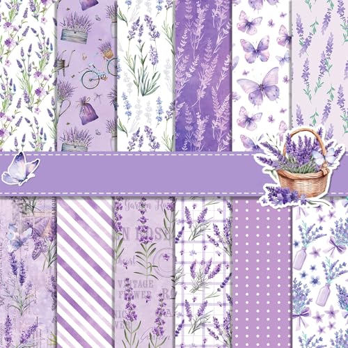 Scrapbook-Papier mit Blumenmuster, für Scrapbooking, 24 Blatt, doppelseitig, Frühlingsblumen, dekorative Bastelpapiere für DIY-Kartenherstellung, Fotoalbum, Tagebuch, Dekor (lila, 30 x 30 cm) von MIATTCLD