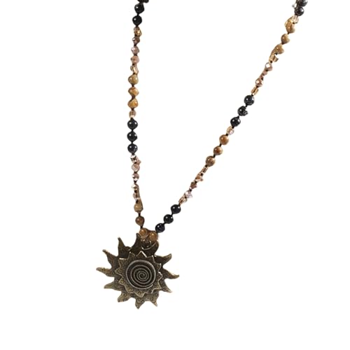 MICFENY Handgefertigte Halskette mit Sonnenanhänger, Halskette mit 8 mm Naturstein und Glasperlen in elegantem Antikton MICFENY Handgefertigte Halskette mit Sonnenanhänger, Halskette mit 8 mm Naturstein und Glasperlen in elegantem Antikton von MICFENY