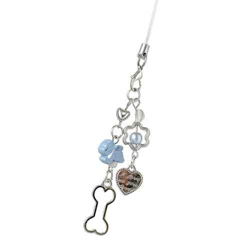 MICFENY Handy-Anhänger mit elegantem blauem Herz und Hunden, multifunktional, blaues Herz, Welpe, Handykette, Tasche, Dekoration, Kamera, Kopfhörerhalter von MICFENY