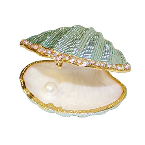 MICG – Schmuckschatulle in Form einer Muschel mit Perle im Inneren, Vintage-Stil, aus Metall, mit Scharnier, Halter für Eheringe White Inside Big MICG – Schmuckschatulle in Form einer Muschel mit Perle im Inneren, Vintage-Stil, aus Metall, mit Scharnier, Halter für Eheringe White Inside Big von MICG