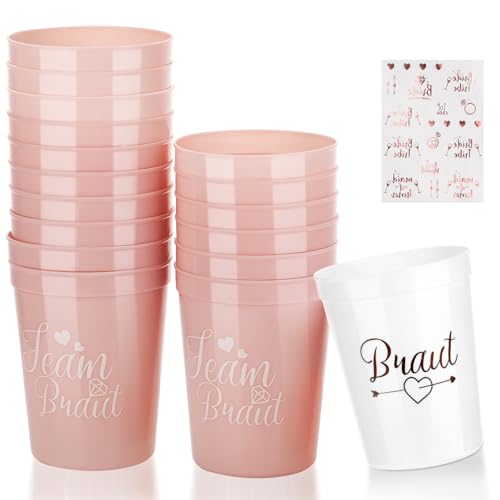 MICHIHOMIE 14 Stück JGA Becher, Braut und Team Braut Tassen mit Tattoos Set, Junggesellenabschied Frauen Accessoires, Bride to be Deko für Bridal Shower, Verlobungsfeier, Junggesellenabschied Party von MICHIHOMIE
