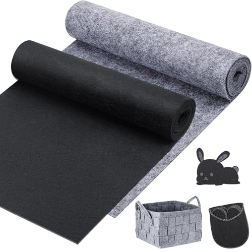 MICHIHOMIE 2 Rollen Filz Meterware, 30cm x 150cm × 3mm Filzstoff Meterware, Polyester Filzmatte, Bastelfilz zum Zuschneiden für DIY Filzunterlage Patchwork Nähen Basteln (Schwarz + Grau) von MICHIHOMIE