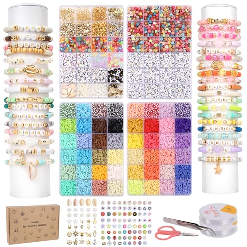 MICHIHOMIE 12000+ Stück Perlen für Armbänder Set, 4 Boxen 48 Farben 6mm Perlen zum Auffädeln, Ketten Freundschaftsarmbänder Selber Machen für DIY Schmuckherstellung Kinder Erwachsene von MICHIHOMIE