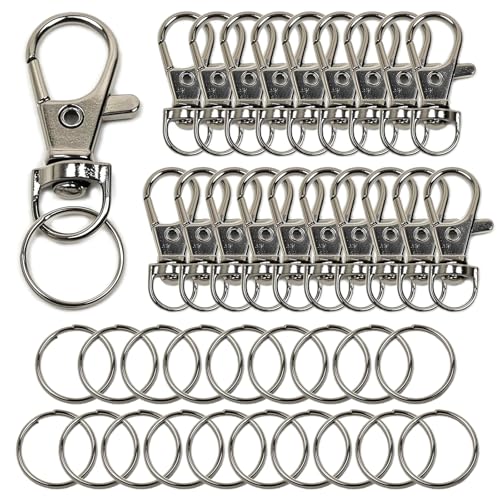 20 Stück Drehbare Schlüsselringe mit Schlüsselring, Schwenk Karabinerhaken Haken, Schwenker Schlüsselanhänger Haken für Schlüsselbund, Schlüsselband, Haustierleinen (Silber) von MICREEN