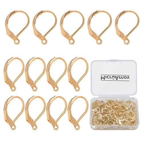 MICROAMOY 100 Stück 14 Karat Gold gefüllte Brisur-Ohrbügel, französische Ohrringhaken, hypoallergen, baumelnde Ohrdraht, Zubehör für DIY-Schmuckherstellung (goldfarbene französische Ohrringhaken) MICROAMOY 100 Stück 14 Karat Gold gefüllte Brisur-Ohrbügel, französische Ohrringhaken, hypoallergen, baumelnde Ohrdraht, Zubehör für DIY-Schmuckherstellung (goldfarbene französische Ohrringhaken) von MICROAMOY