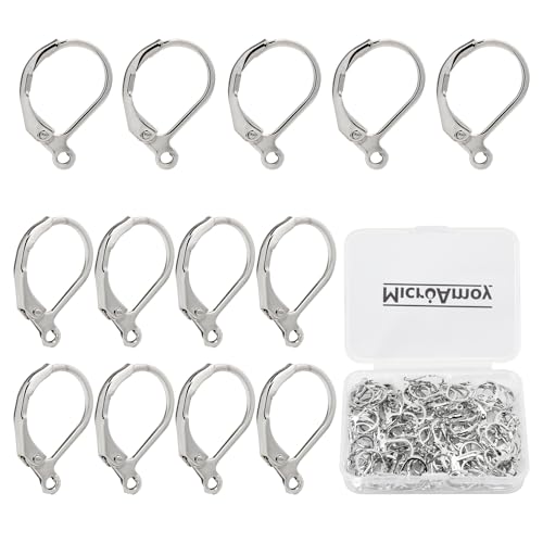 MICROAMOY 100 Stück silbergefüllte Ohrbügel mit Klappbügel, französische Ohrringhaken, hypoallergen, baumelnde Ohrdraht, Zubehör für DIY-Schmuckherstellung (silberfarbene französische Ohrringhaken) von MICROAMOY