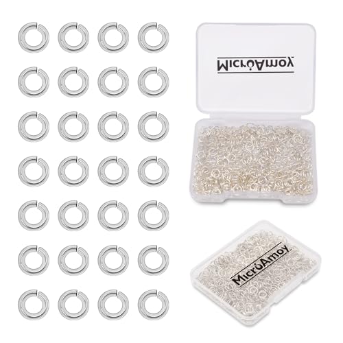 MICROAMOY 1500 Stück silbergefüllte Binderinge, läuft nicht an, offene Binderinge für Halskette, Armband, Ohrringe, DIY-Schmuckherstellung (0,7 x 3 mm) von MICROAMOY