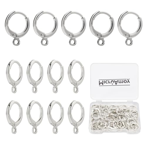 MICROAMOY 60 Stück silbergefüllte Kreolen-Ohrringhaken, hypoallergen, baumelnd, anlaufgeschützt, goldfarben, Hebelverschluss, Ohrringhaken für Schmuckherstellung (Silber) von MICROAMOY