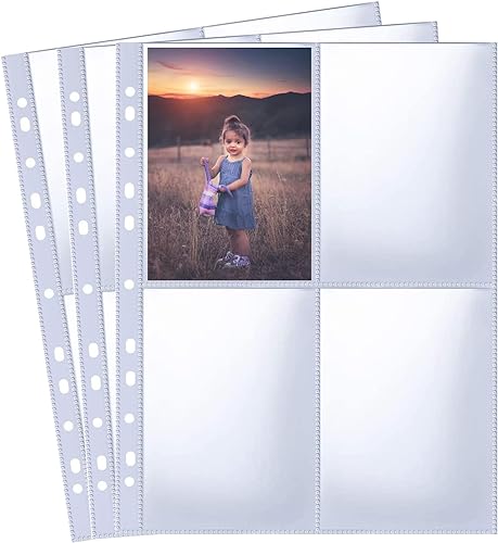 50Blatt A4 Fotoalbum-Einsatzblätter, 11-Loch Vertikale 4-Fach-Seiten - Doppelseitig 8Taschen pro Blatt für Fotos & Postkarten, Archivierungs-Set von MIDERDO