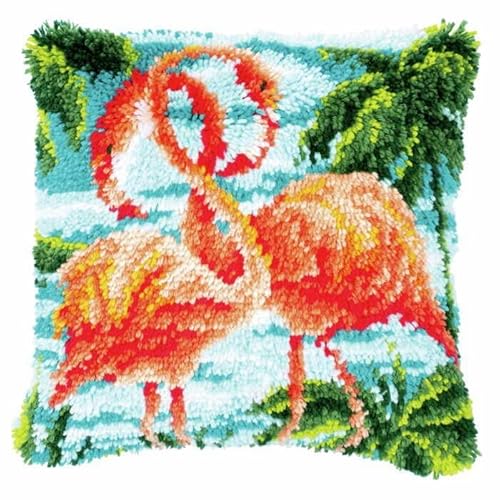 Knüpfhaken-Set, Kissen Für Erwachsene, Flamingo (43 X 43 Cm), Knüpfhaken-Set Zum Selbermachen, Knüpfset Für Anfänger, Knüpf-Set, Kissen Für Kinder Und Erwachsene Mit Diy von MIDUNU