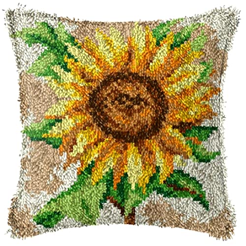 Knüpfkissen-Set, Sonnenblume (43 Cm X 43 Cm), Knüpfhaken-Set, Zum Selbermachen, Überwurf-Kissenbezug, Häkelhandwerk, Für Anfänger, Kinder Und Erwachsene, Handgefertigtes Kunsthandwerk, Heimdekoration von MIDUNU